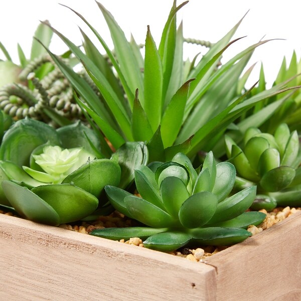 Assorted Faux Succulents with 10 Inch Wooden Box by Pure Garden