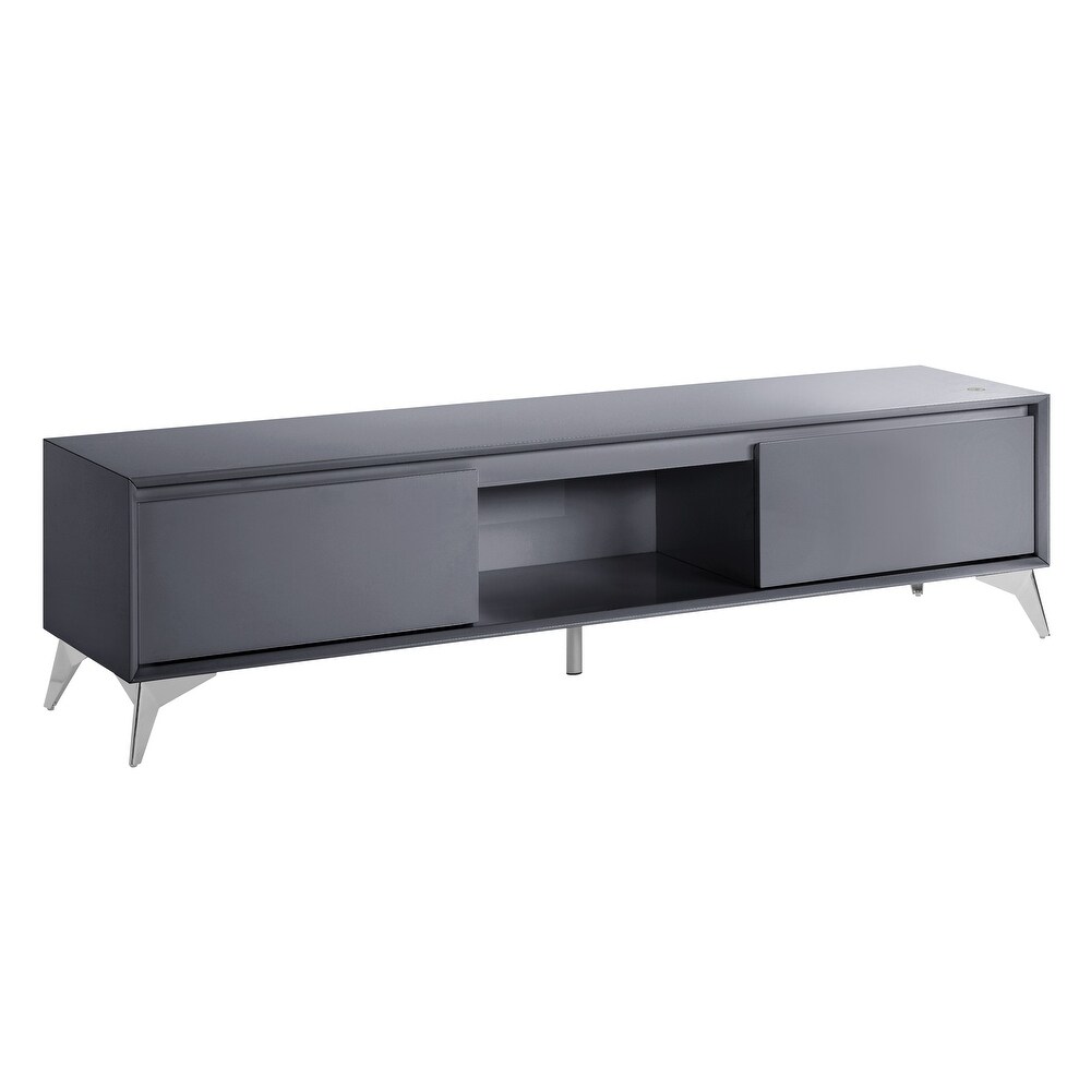 Aoolive Wooden TV Stand for Living Room  Gray   Chrome Finish