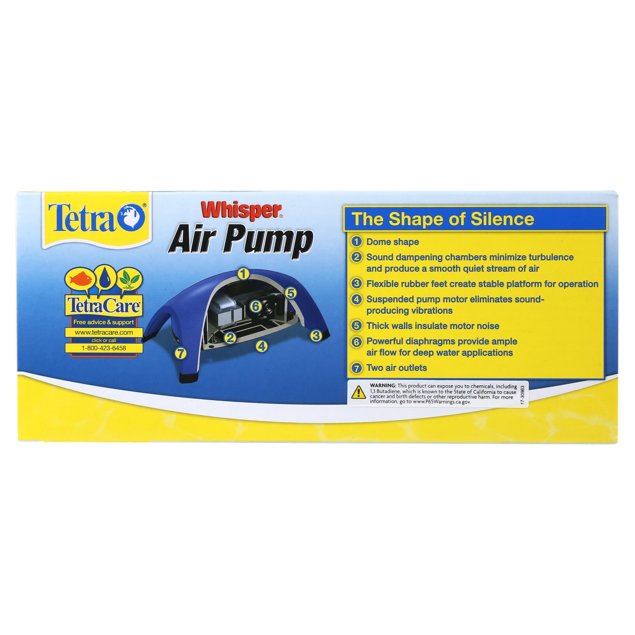 Tetra Whisper Air Pump 60 To 100 Gallons， for Aquariums， Powerful Airflow， Non-UL Listed