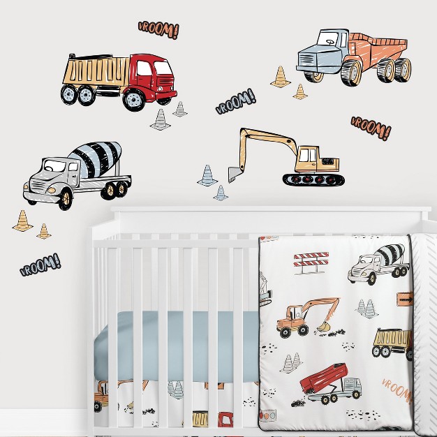 Sweet Jojo Designs Boy Wall Decal Stickers Art Nursery D cor Construction Truck Red Blue And Grey 4pc