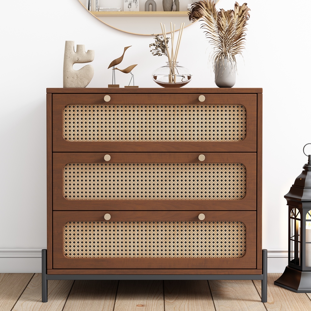 Modern Rattan Wood Storage Cabinet for Living Room