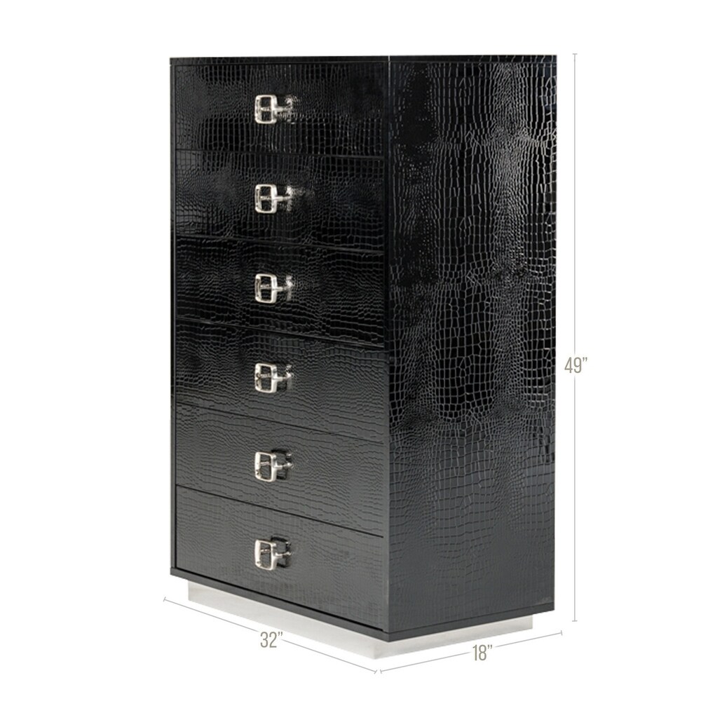 Hart 49 Inch Dresser  5 Drawers  Crocodile Skin Texture  Lacquer  Black