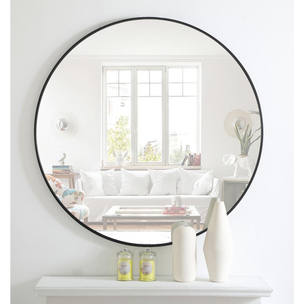 Large Round Black Modern Mirror (42 in. H x 42 in. W) WM8088Black