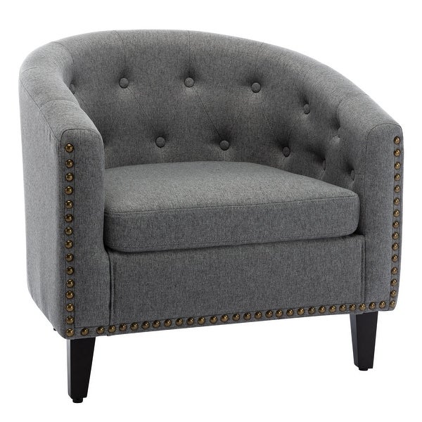 Tufted Barrel Chair for Living Room， Bedroom， Club(Leather or Linen)