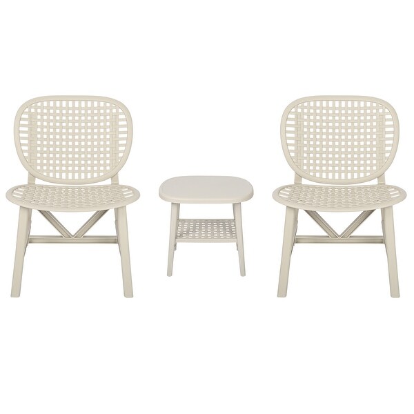 3 Pieces Hollow Patio Table Chair Set All Weather Conversation Bistro Set with Open Shelf Table - Overstock - 37455731