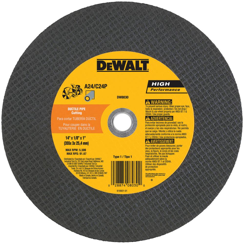 DW 14 In. x 1 In. Ductile Cut Off Wheel DW8030 from DW