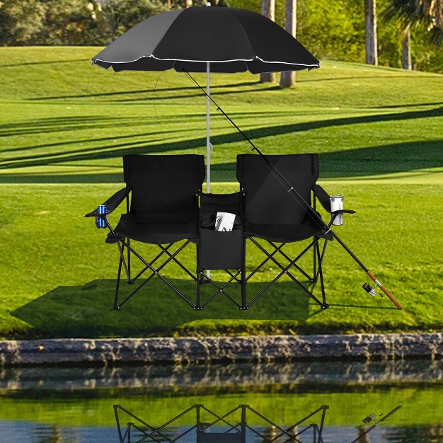 Portable Folding Picnic Double Chair W umbrella Table Cooler Beach Camping Turquoise black red gray