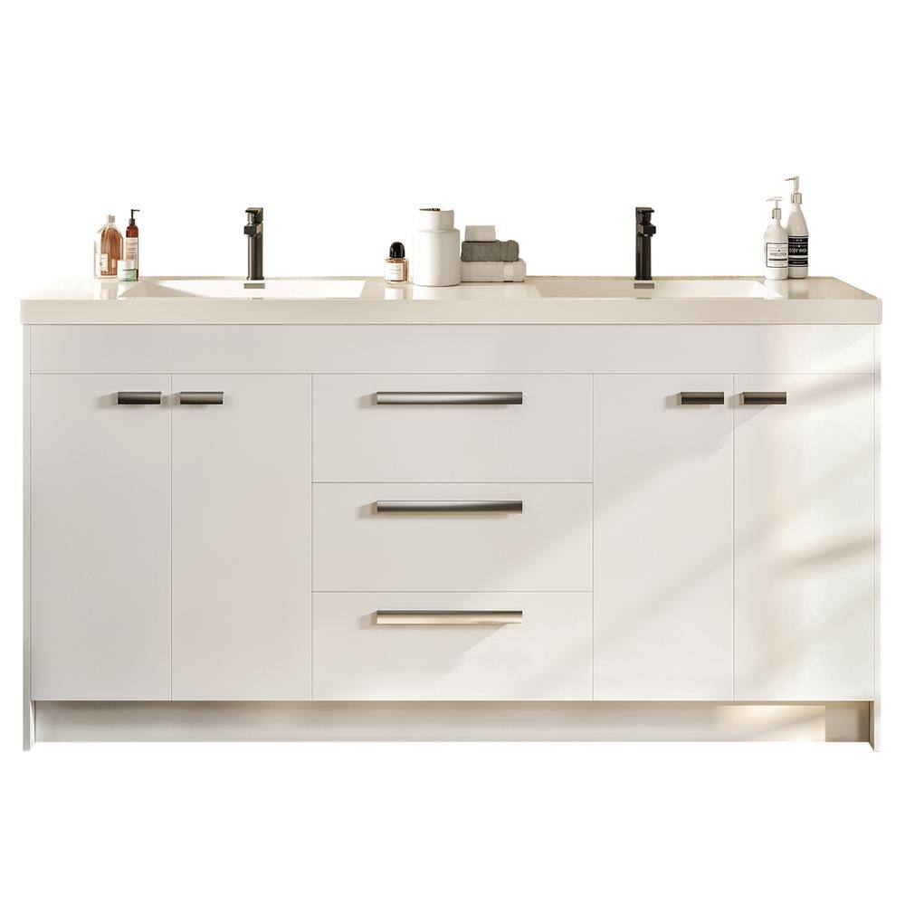 Eviva Lugano 72 in. W x 19 in. D x 34 in. H Double Bathroom Vanity in White with White Acrylic Top with White Sinks EVVN1700-8-72WH