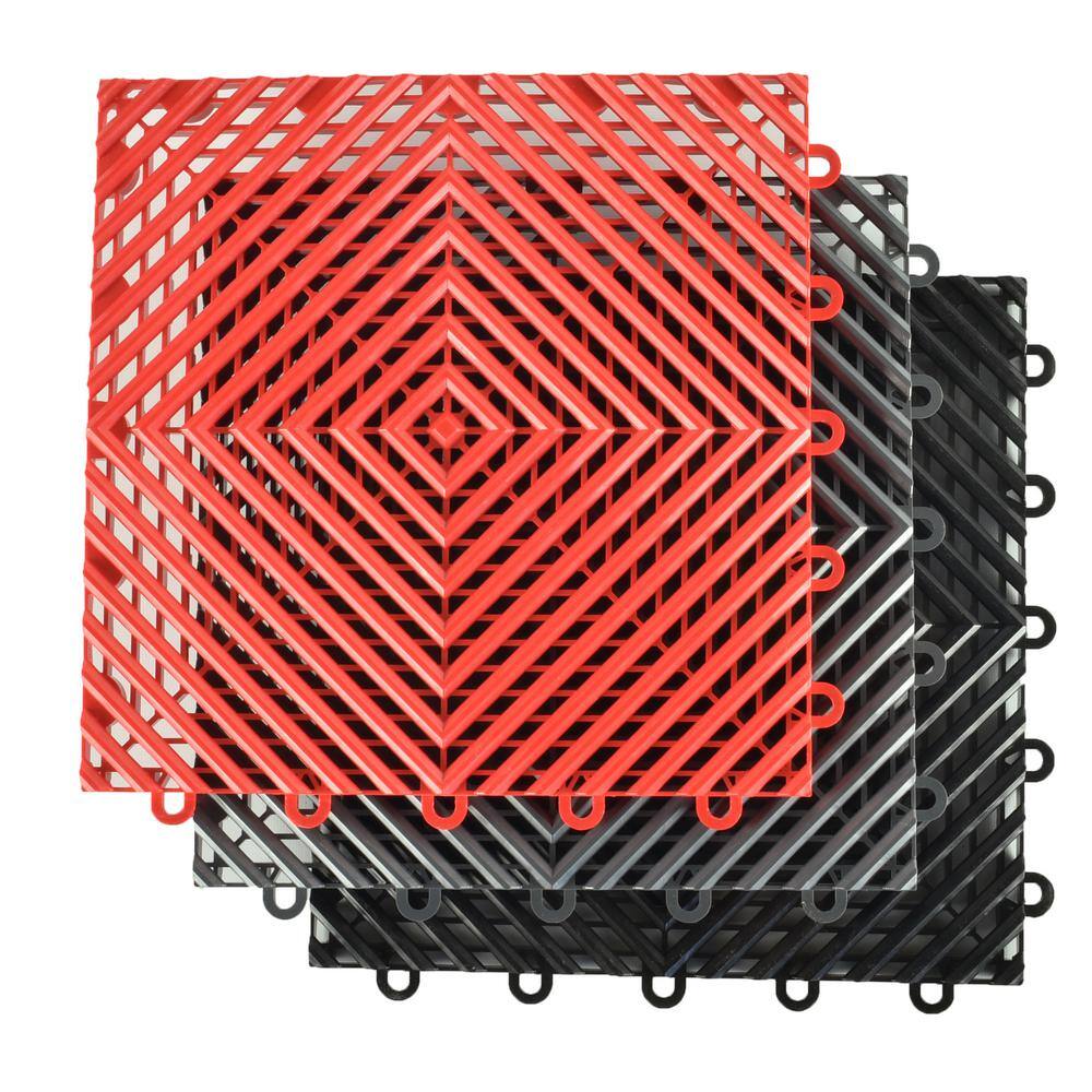 Greatmats Perforated Click 12-18 in. x 12-18 in. Red Plastic Garage Floor Tile (25-Pack) PCGT1X1RED25