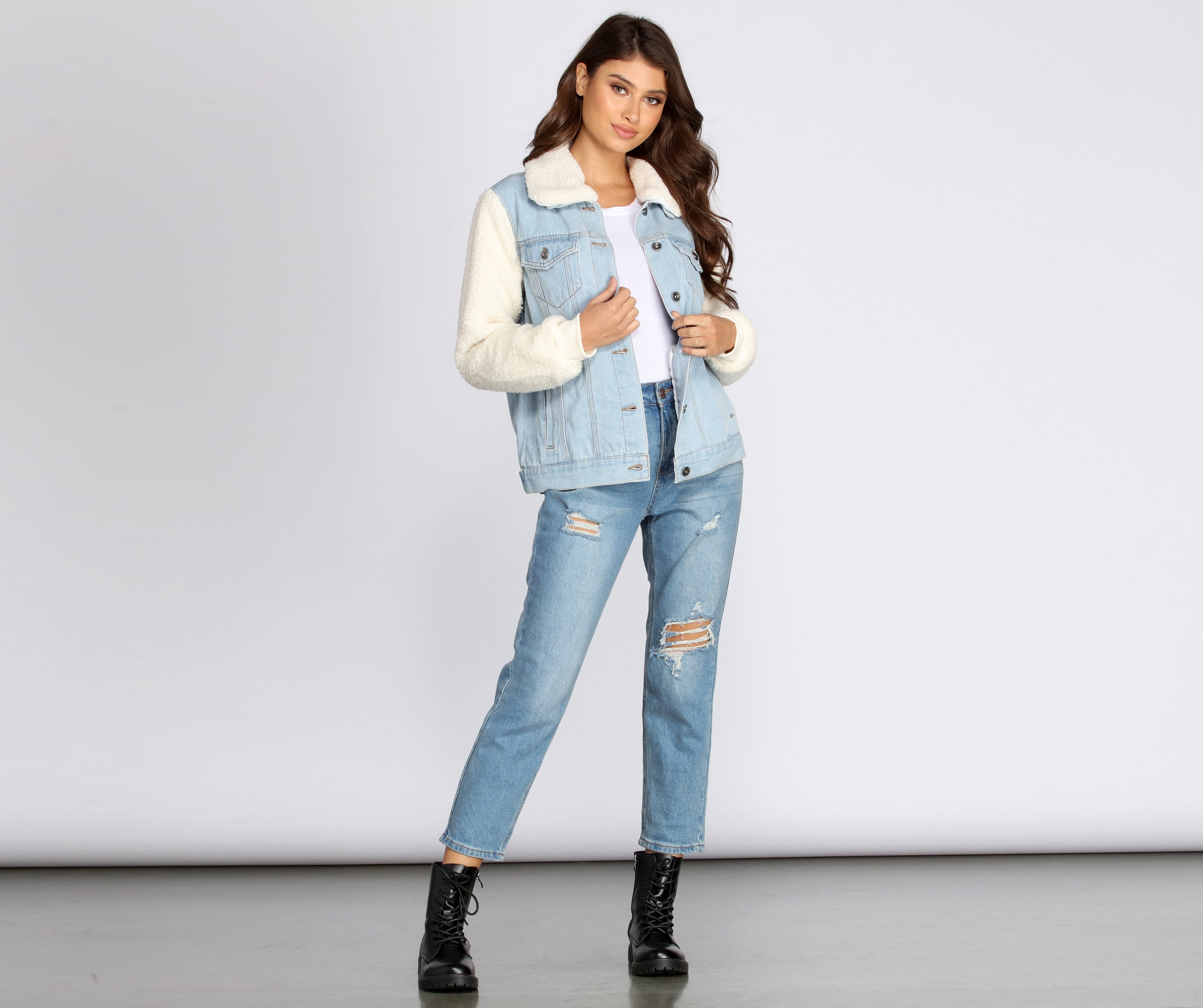 Sherpa Sleeve Denim Jacket