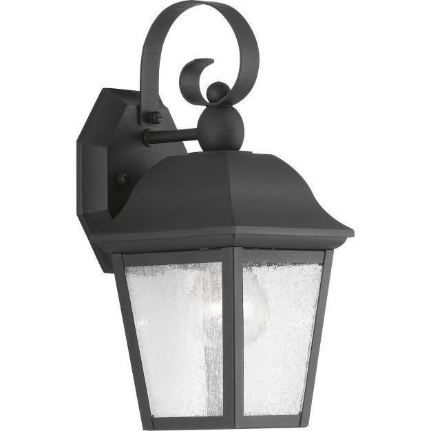 Progress Lighting Kiawah 1 light Outdoor Wall Lantern In Black With Seeded Glass Panels And Frosted Center Glass