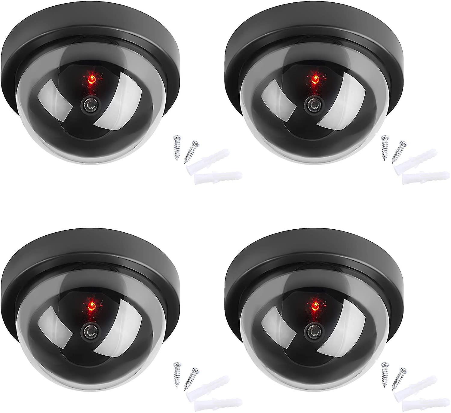 Dummy Cameras， Fake Security Cctv Dome Camera With Led Flashing Light For Business Stores Home， Indoor Outdoor Use (4 Pack)