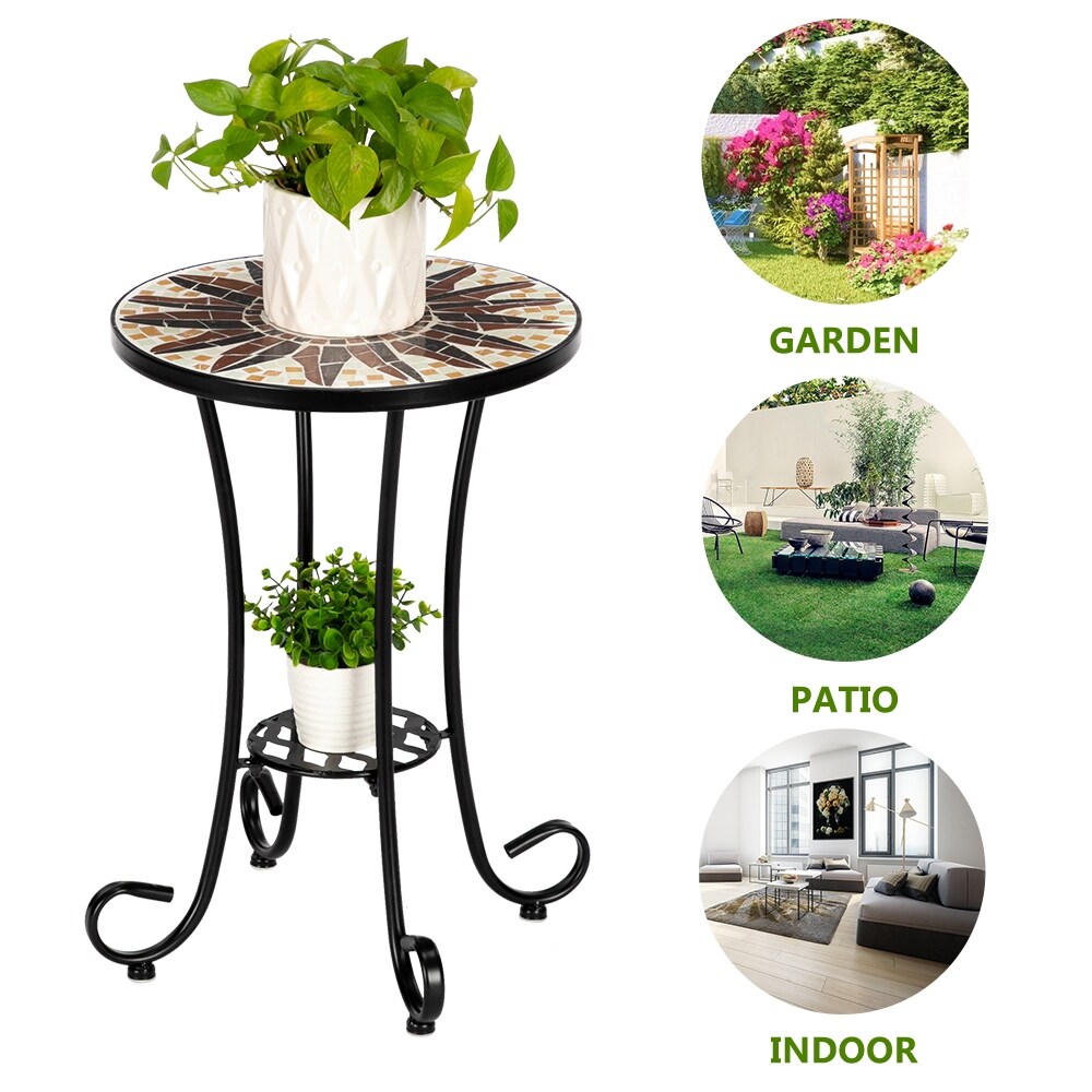 Autumn Leaf Shaped Inlaid Adjustable Ottoman Mosaic Bistro Table