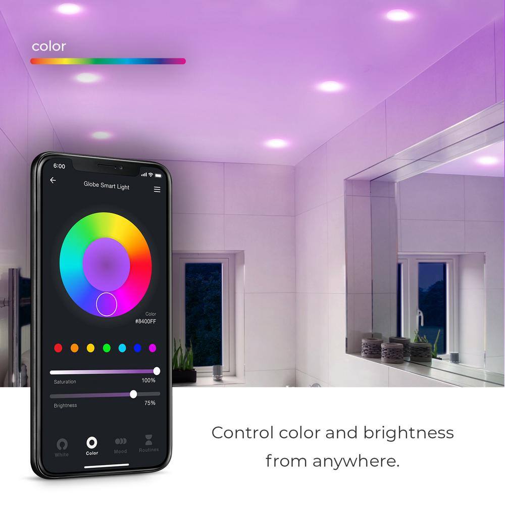 Globe Electric Wi-Fi Smart 3 in. Ultra Slim LED Recessed Lighting Kit 2-Pack Multi-Color Changing RGB Tunable White Wet Rated 50466