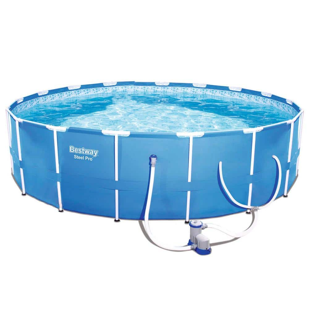 Bestway 12 ft. x 30 in. D Steel Pro Round Above Ground Pool with Steel Metal Frame 56417E-BW + 28031E