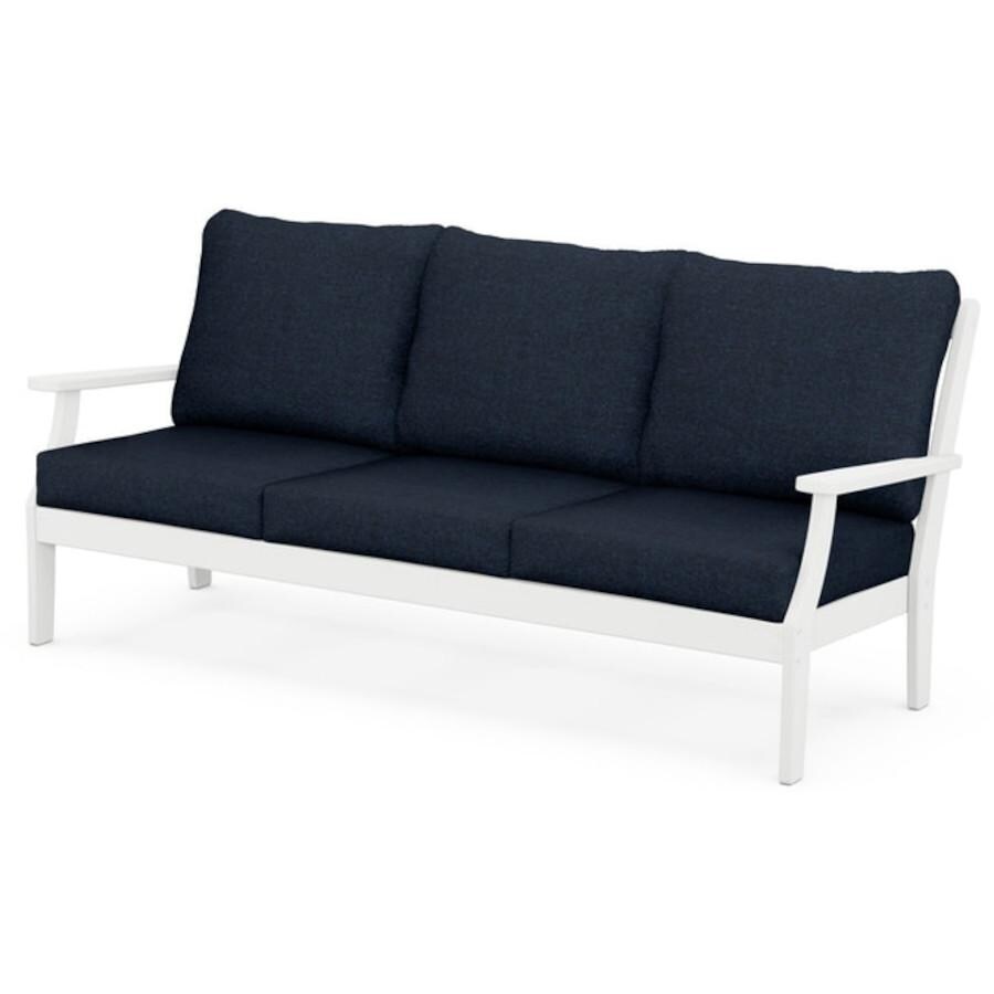 POLYWOOD Braxton Deep Seating Sofa in White / Marine Indigo