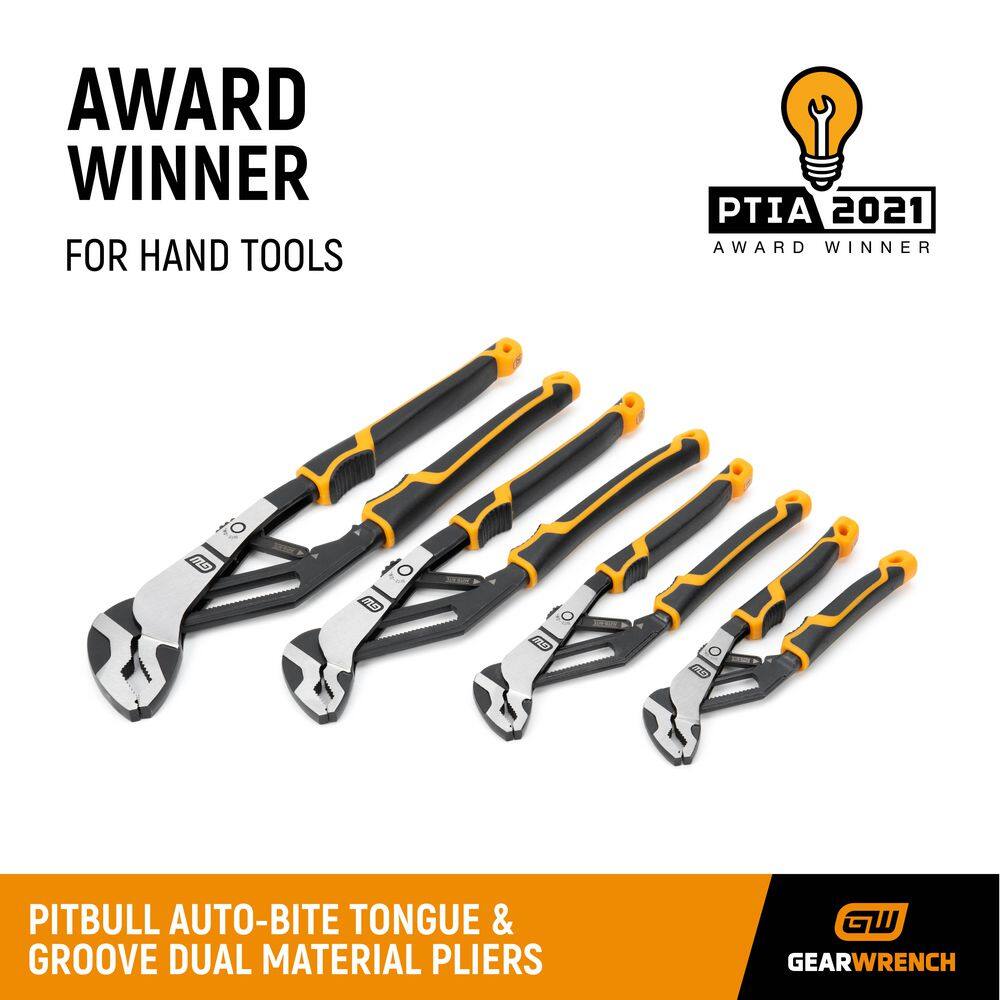 GEARWRENCH 6 in. 8 in. 10 in. 12 in. PITBULL Auto-Bite Tongue and Groove Pliers Dual Material (4-Piece) 82594C