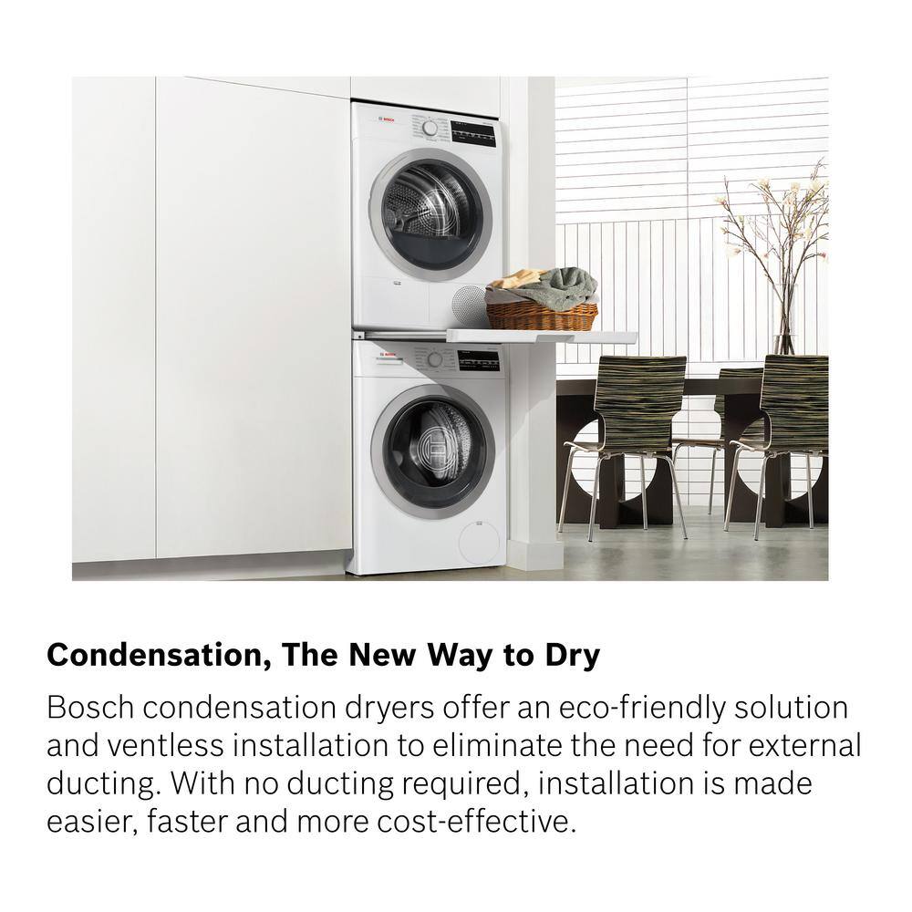 Bosch 300 Series 4 cu. ft. 240-Volt White Stackable Electric Ventless Condensate Compact Dryer ENERGY STAR WTG86403UC