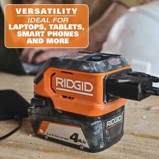 RIDGID 18V Cordless 175-Watt Power Inverter with 2.0 Ah Battery AC86097-AC8400802