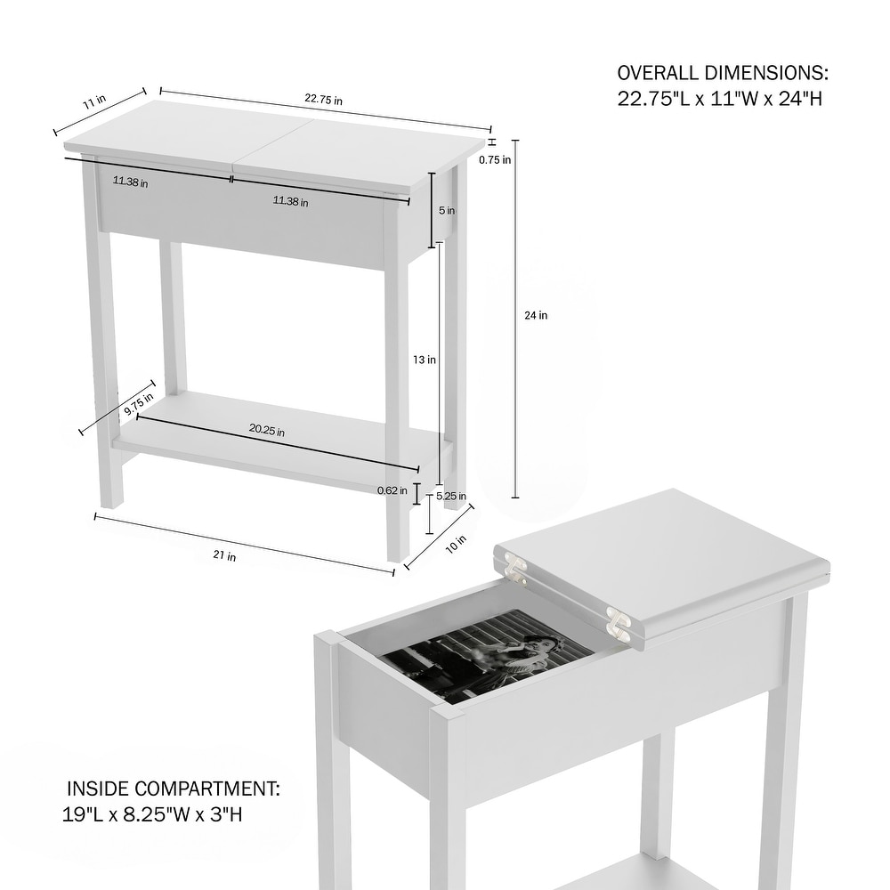 Hastings Home Narrow Flip Top End Table   22.75” x 11” x 24”