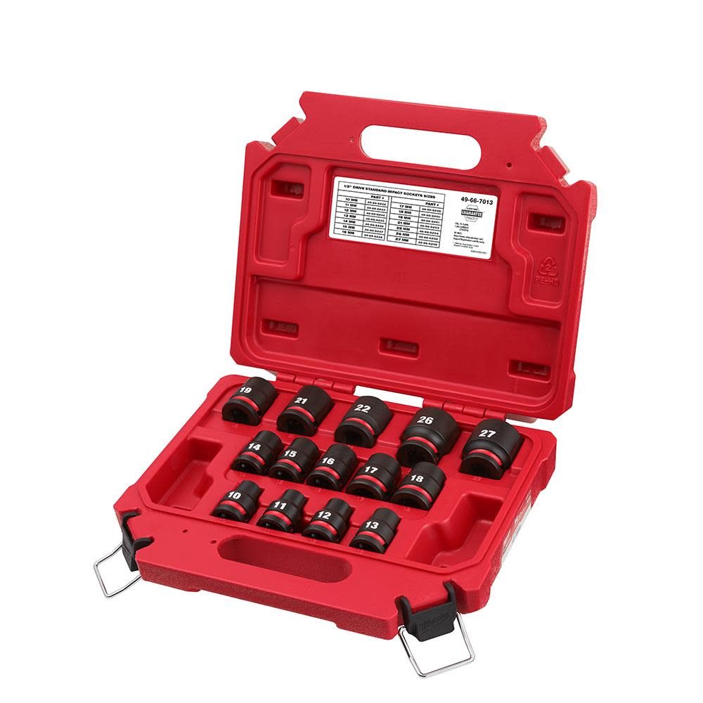 Milwaukee SHOCKWAVE™ Impact Duty™ 1/2 Drive Metric Standard 6 Point Socket Set， 14pc ;