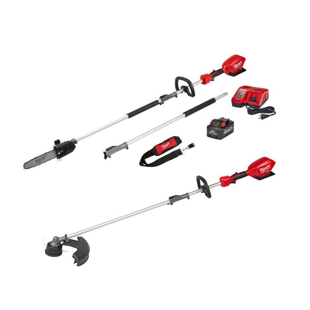 MW M18 FUEL 10 in. 18V Lithium-Ion Brushless Electric Cordless Pole Saw Kit  M18 String Trimmer with 8Ah Battery  Charger 2825-21PS-2825-20ST