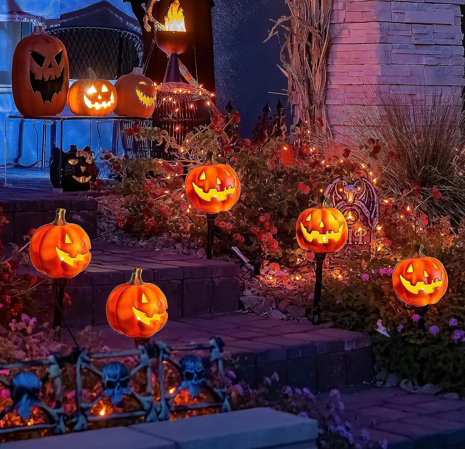 4 Pack Halloween Pumpkin Pathway Solar Lights， Orange Yard Stake String Lights Halloween Outdoor Decorations， Waterproof Led Pumpkin Halloween Dcor Wa