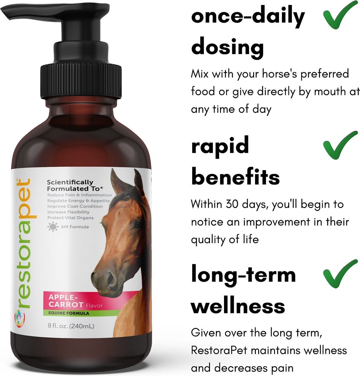 RestoraPet Equine Formula Apple-Carrot Flavor Horse Supplement， 8-oz bottle