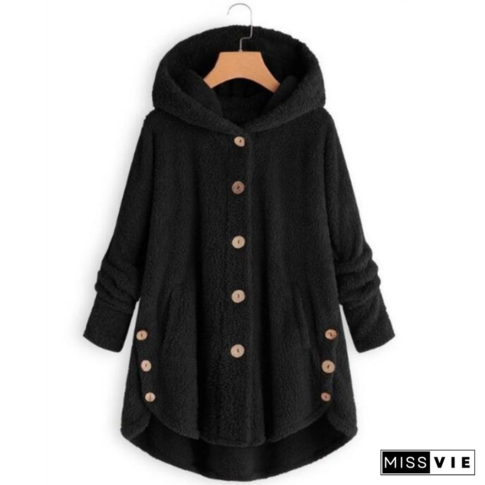 New Women's Fashion Warm Jacket Autumn Winter Casual Plush Fleece Hooded Coat Loose Cardigan Sweater Winter Hoody Tops Plus Size