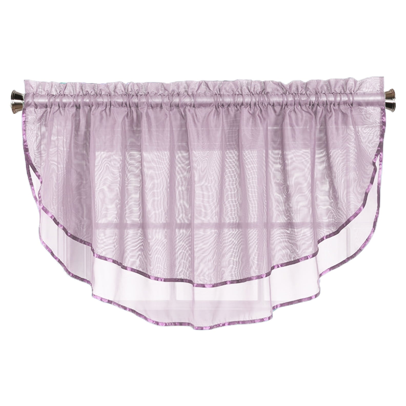 Sheer Voile Valance Curtain for Windows Size 54 in X 24 in Scalloped with Ribbon for Kitchens, Living Room, Dining Room, Bathroom, Bay Windows, Basement, Laundry Room (Lilac)