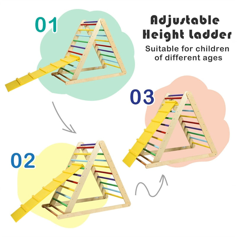 3 in 1 Climbing Toys Foldable Triangle Climber Wooden Montessori Play Gym Indoor Playground Ladder with Reversible Ramp for Toddlers