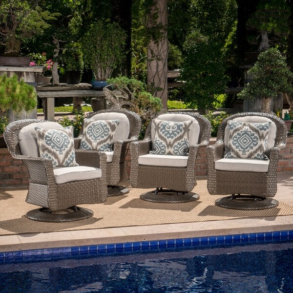 Liam Wicker Outdoor Swivel Club Chairs w/ Cushions (Set of 4) by Christopher Knight Home