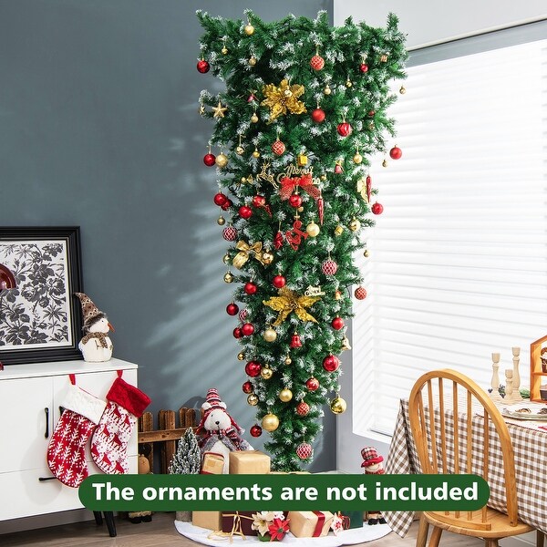 Gymax 7.5FT PreLit Snowy Inverted Christmas Tree Artificial Tree w/