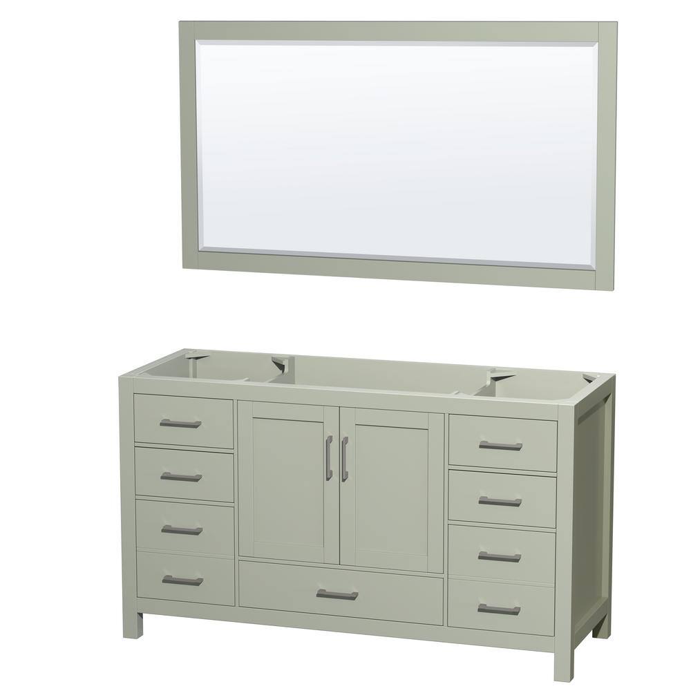 Wyndham Collection Sheffield 59 in. W x 21.5 in. D x 34.25 in. H Single Bath Vanity Cabinet without Top in Light Green with 58 in. Mirror WCS141460SLGCXSXXM58