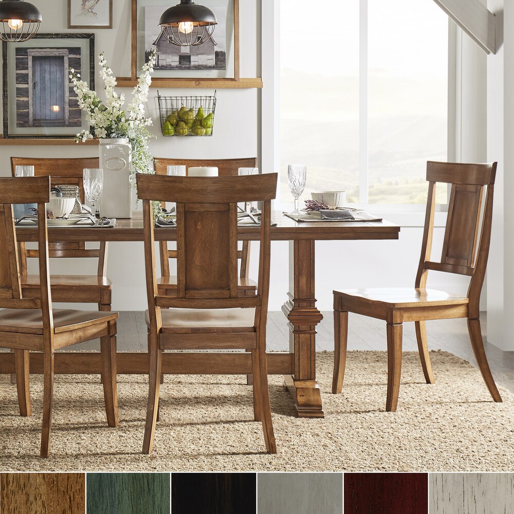 Eleanor Oak Farmhouse Trestle Base 5 Piece Dining Set   Panel Back by iNSPIRE Q Classic