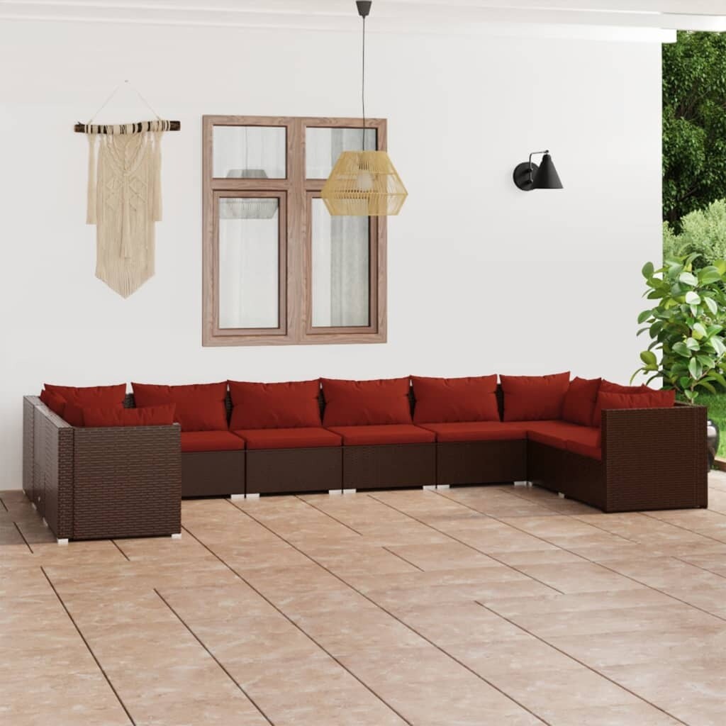 10 Piece Patio Lounge Set with Cushions Poly Rattan Brown - Overstock - 36365205