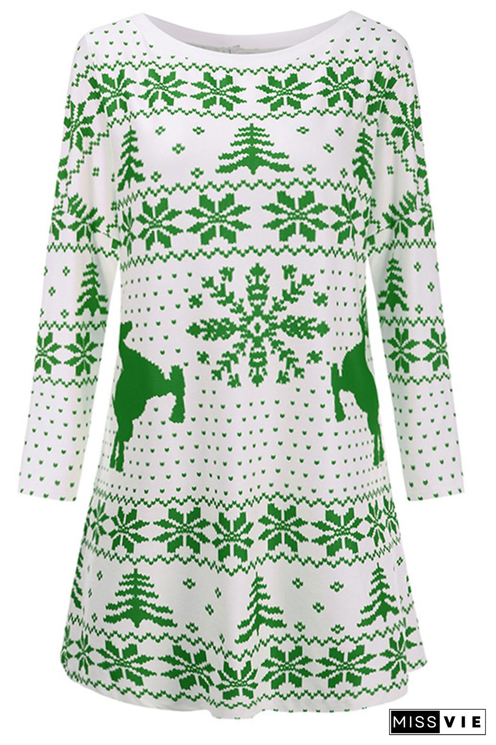 Christmas Print Long Sleeve Dress Women Wholesale