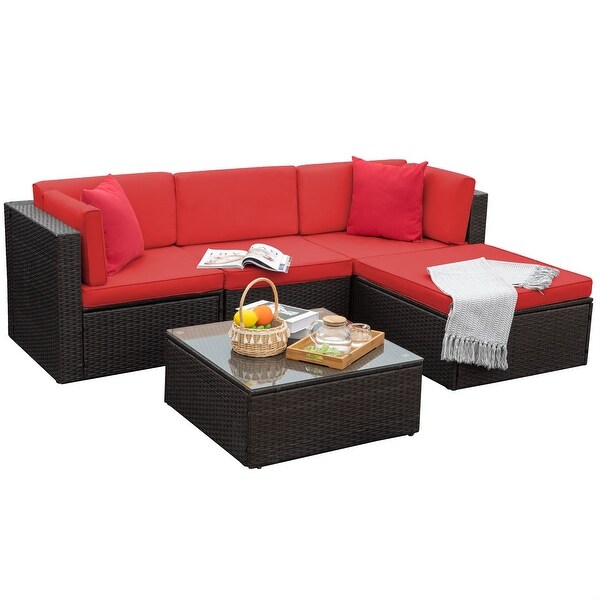 Homall 5 Pieces Wicker Patio Furniture Sets Rattan Outdoor Sectional Sofa