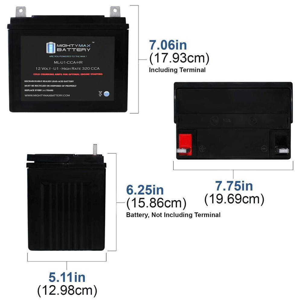 MIGHTY MAX BATTERY ML-U1-CCAHR 12V 320CCA Battery for JohnDeere X320 300CCA Lawn Mower ML-U1-CCAHR527