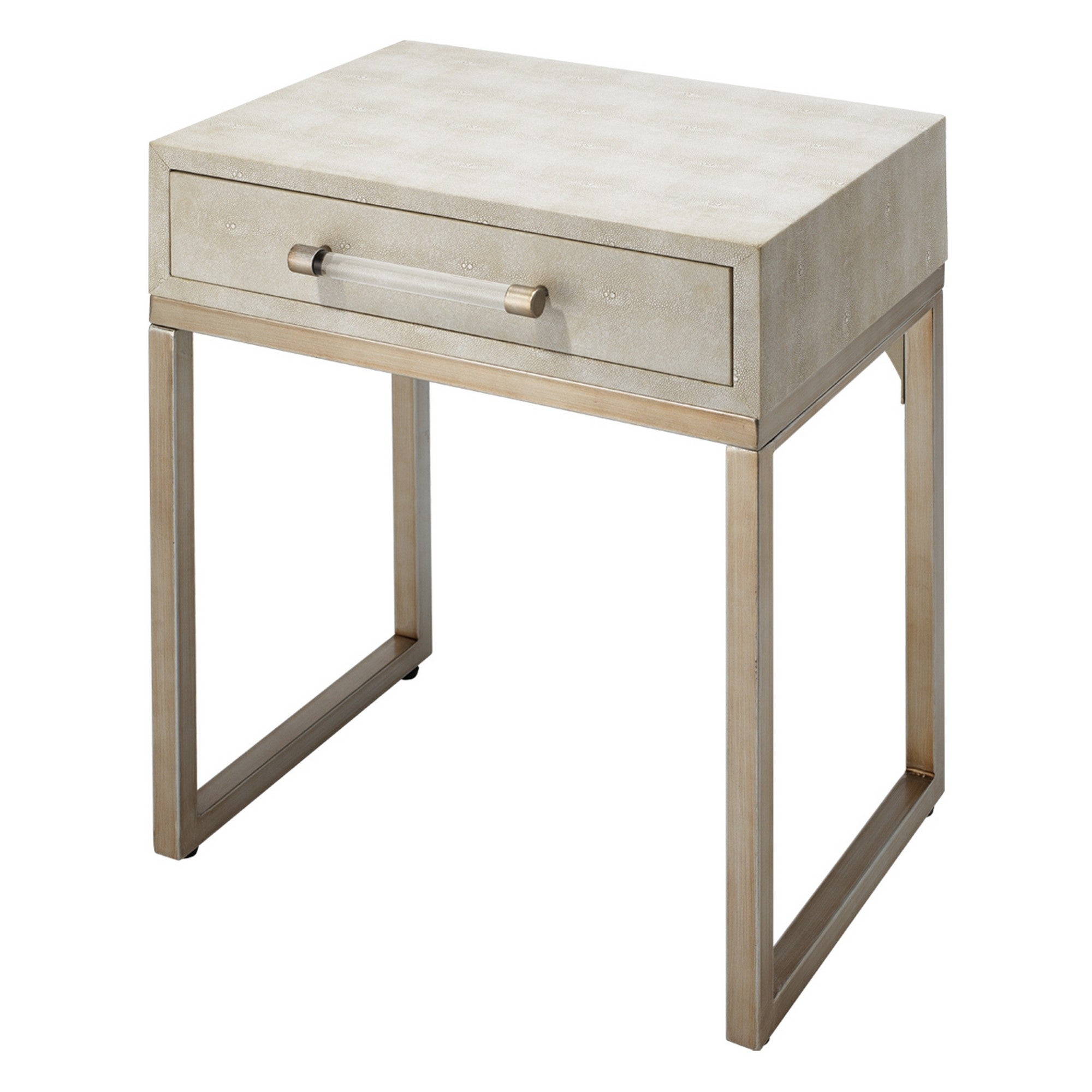 Side Table with One Drawer and Metal Base， White