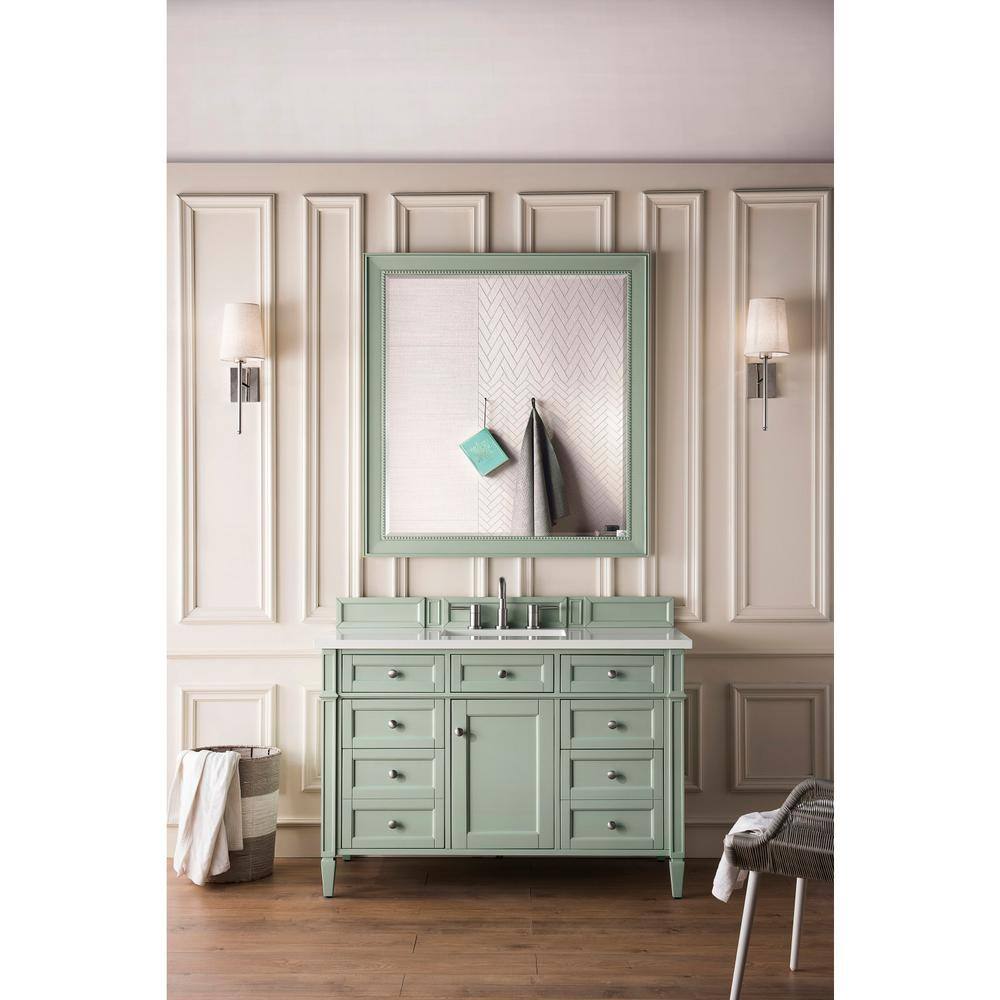 James Martin Vanities Brittany 48.0 in. W x 23.5 in. D x 34 in. H Bathroom Vanity in Sage Green with White Zeus Quartz Top 650-V48-SGR-3WZ