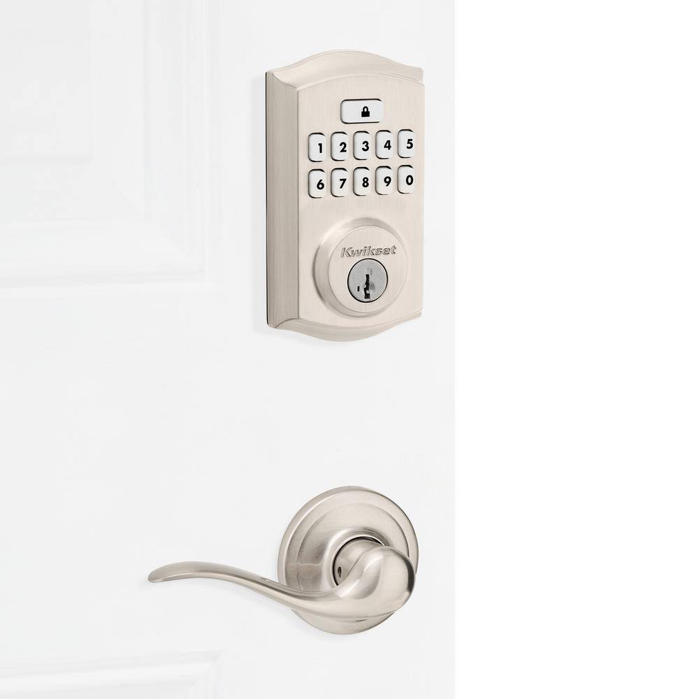 Kwikset SmartCode 260 Traditional Satin Nickel Keypad Electronic Deadbolt Feat SmartKey and Tustin HallCloset Lever Combo Pack 9260TRL720TNL15