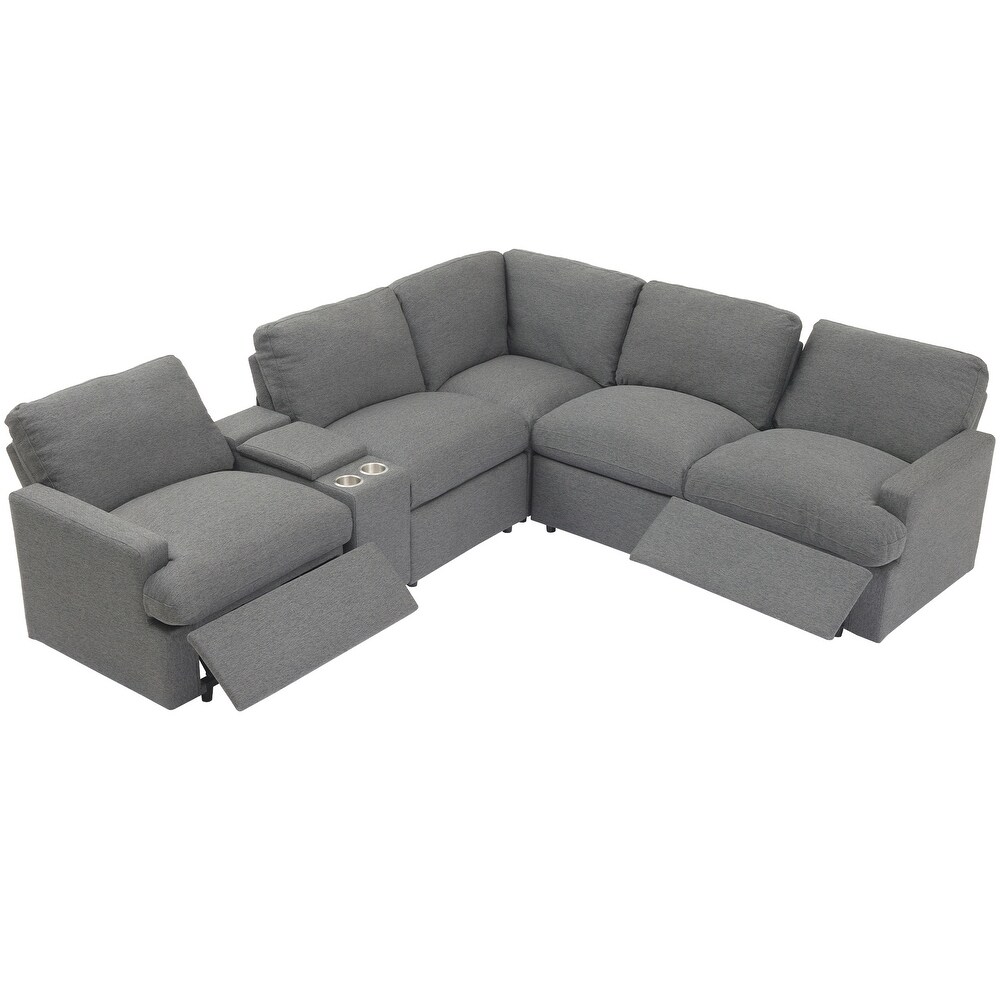 104'' Power Recliner Corner Couch w/ USB Ports and Power Socket  L shape Sectional Sofa Set w/ Storage Box   Cupholders