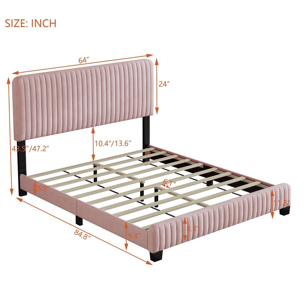 3 Pieces Bedroom Sets  Queen Size Upholstered Platform Bed with Two Nightstands