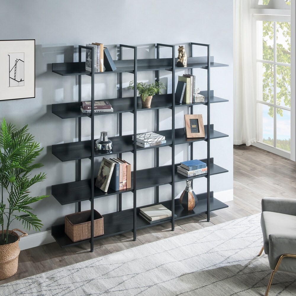 5 Tier Bookcase Home Office Open Bookshelf Tall Bookshelf Industrial Shelf Standing Storage Shelf Units  Large Capacity Shelf