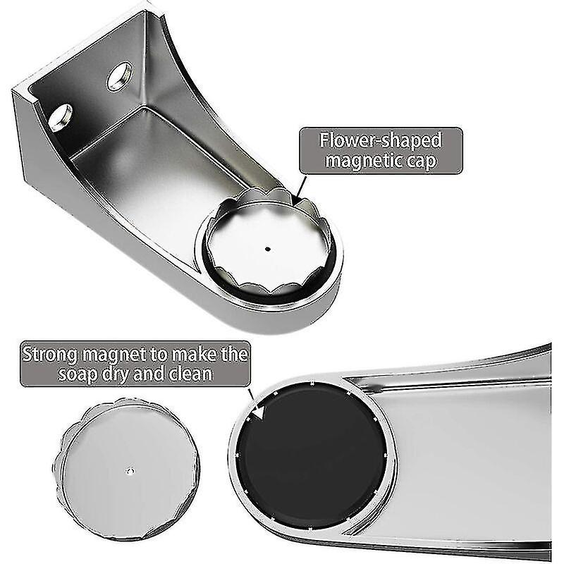 2 Pieces Magnetic Soap Dish， Stainless Steel Magnet Soap Dish， Wall Mounted Soap Holder With 4 Lids For Sink Washbasin， Kitchen Bathroom