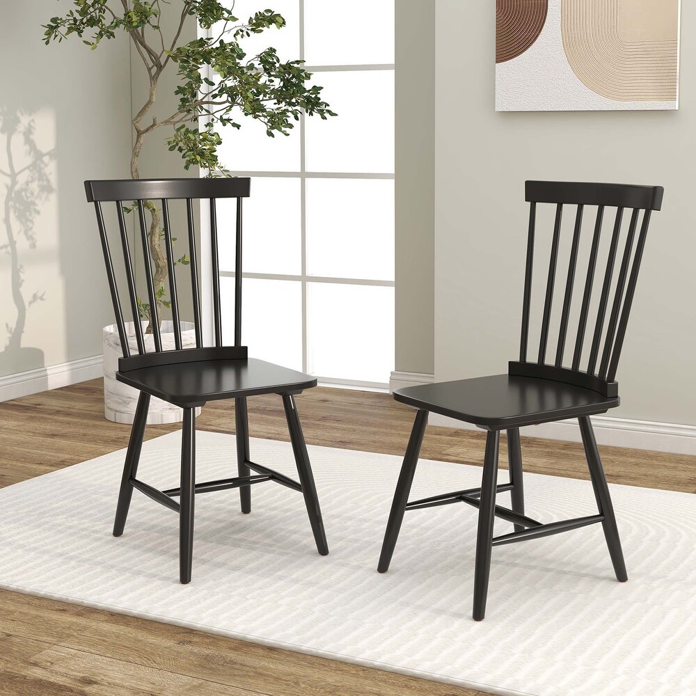 2 PCS Windsor Dining Chairs Armless Spindle Back Wood Black/Natural