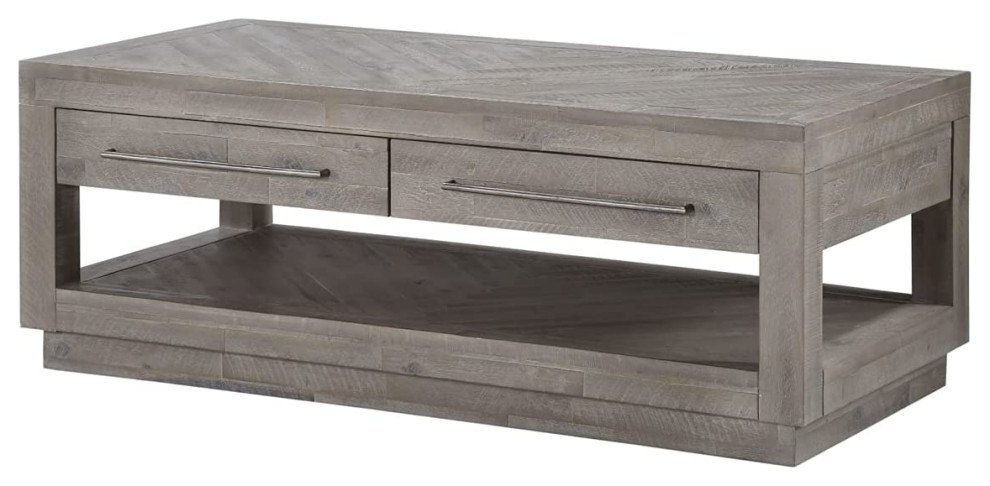 Benzara BM187807 2 Drawer/Coffee Table With Metal handle Pull  Rustic Latte   Farmhouse   Coffee Tables   by Benzara  Woodland Imprts  The Urban Port  Houzz