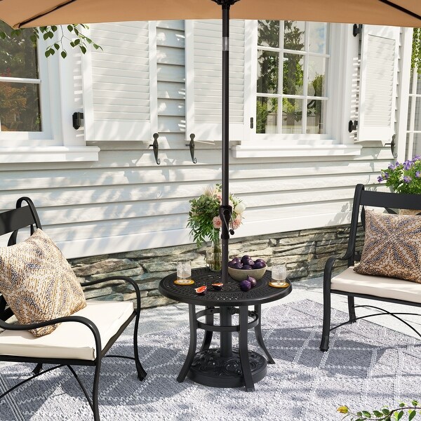 Cast Aluminum Patio Side Table Outdoor Round Table with Umbrella Hole