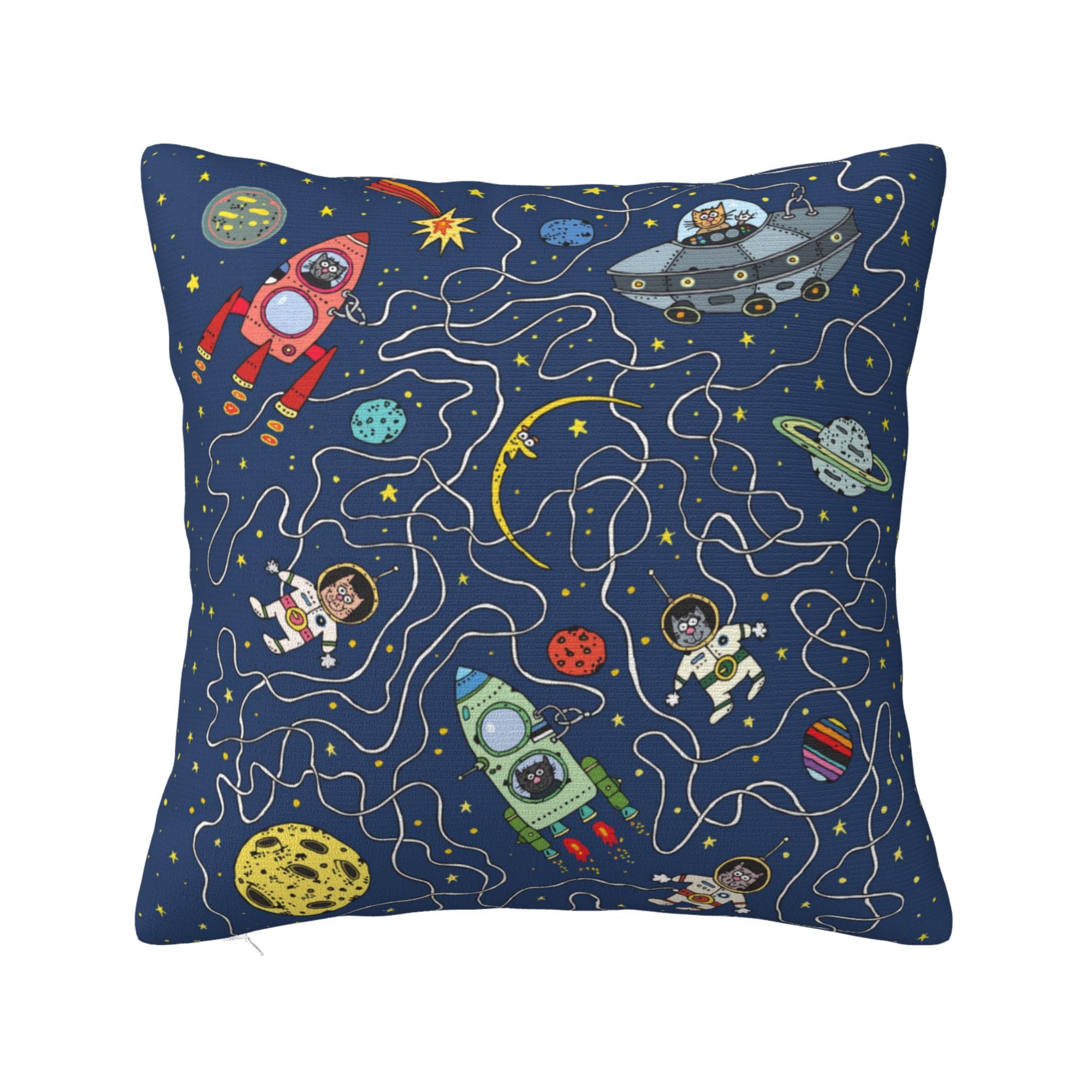 ZICANCN Space Astronaut Cat Rocket Decorative Throw Pillow Covers, Bed Couch Sofa Decorative Knit Pillow Covers for Living Room Farmhouse 24